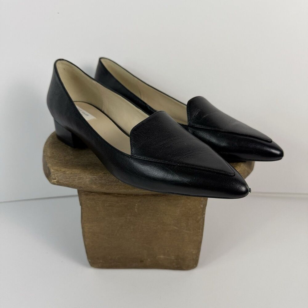Cole Haan Grand OS Black Leather Flats Pointed Toe Classy Size 6.5B see front *